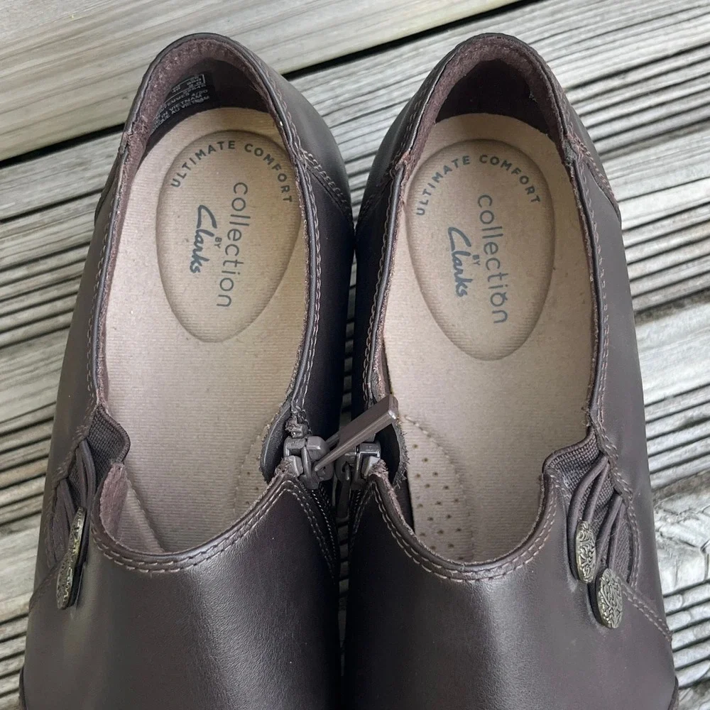 Clarks Collection Emslie‎ Warren Dark Brown Leather Heeled Loafers Womens 9 W